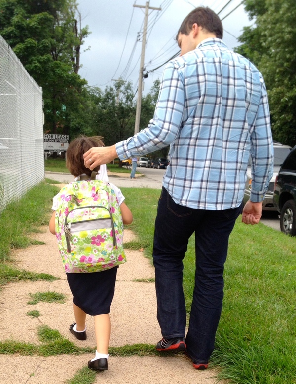 Walking to her first day of school